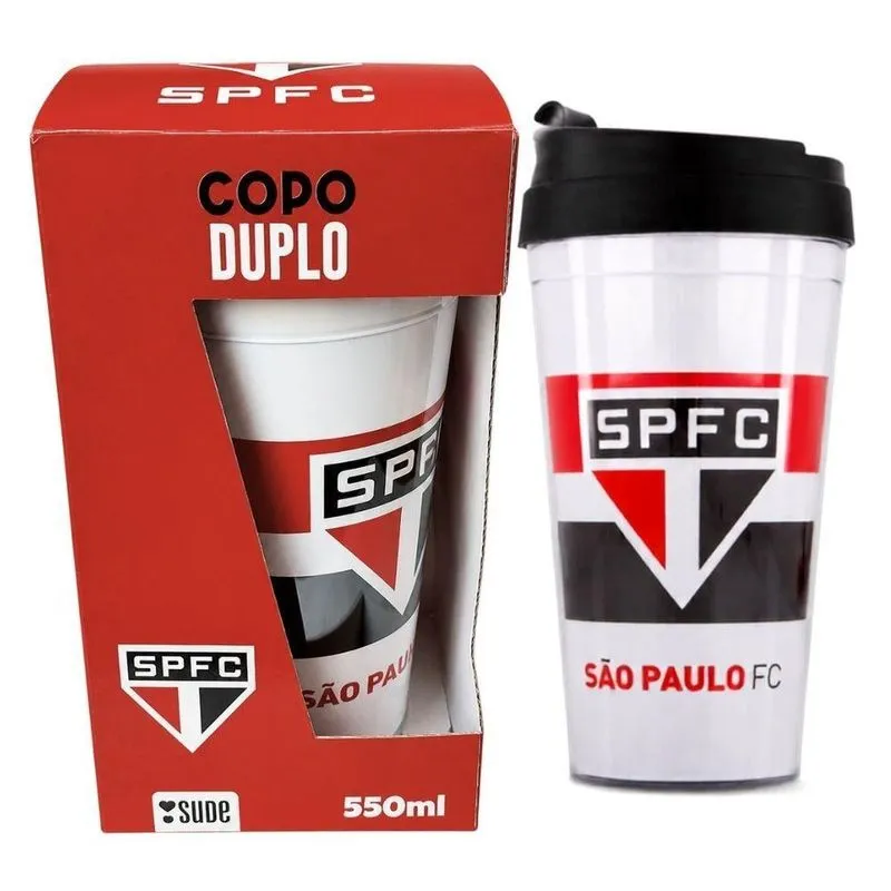 Copo De Viagem São Paulo Listras Duplo Ps Cristal Livre De Bpa Branco Vermelho Preto Com Tampa Sude