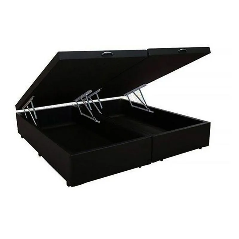 Base Cama Box Baú Blindado Bipartido Casal Couro Sintético Preto 43x138x188