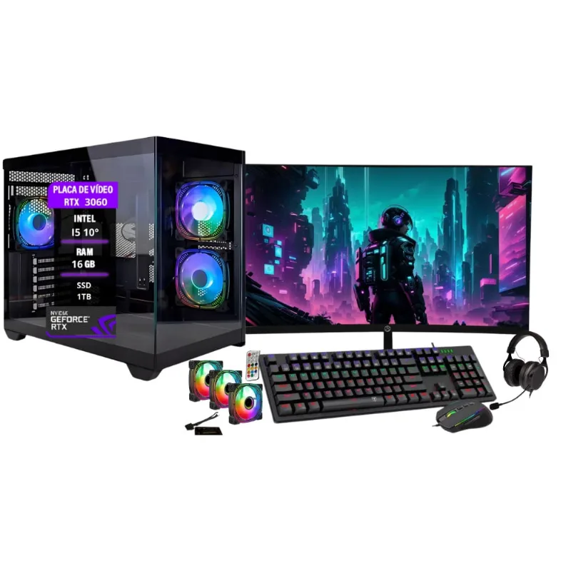 Pc Gamer Completo I5 10° 16GB rtx 3060 SSD1TB Monitor Curvo