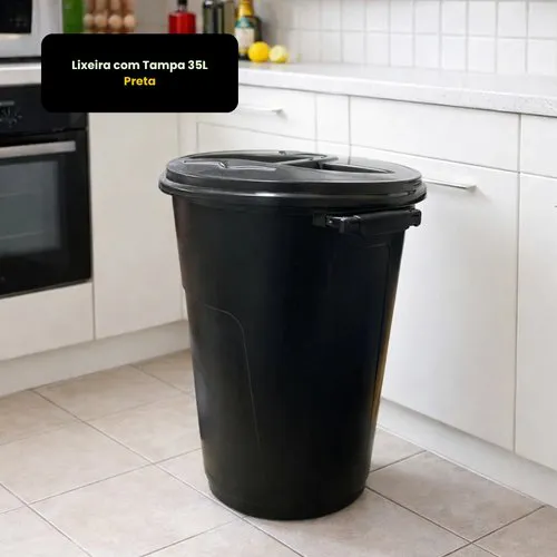 Lixeira com Tampa 35L - Preta