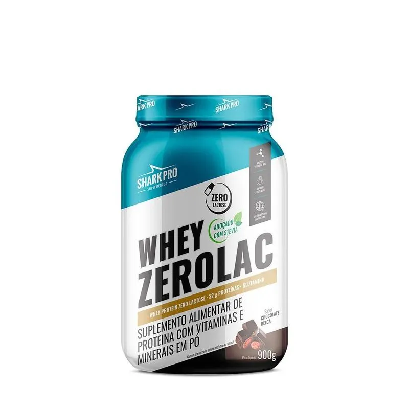 Whey Zerolac Pote Sabor Chocolate Belga 900g Shark Pro