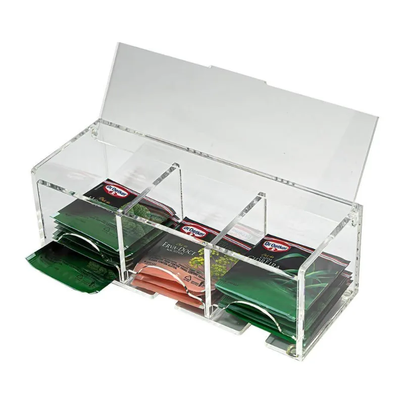 Caixa Porta Sachês De Chá Com 3 Nichos Acrílico Cristal Tampa Articulada Transparente Centauri