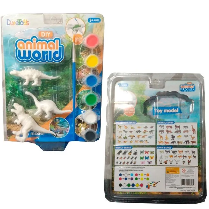 Brinquedo Animal World Diy 3 Dinos 6 Cores Dte0324