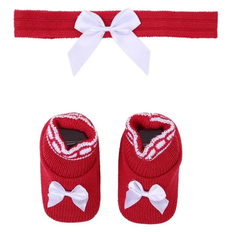 Kit Enxoval RN Fio De Amor Tricô 2 Peças Com Tiara E Sapato Vermelho (MP)