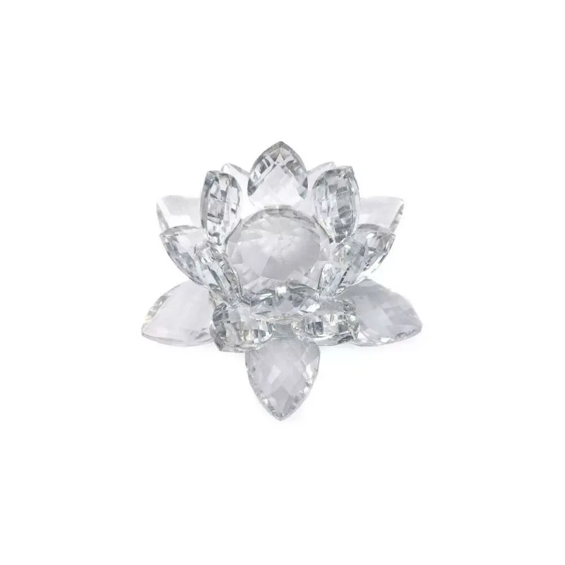 Enfeite Decoração De Cristal Vidro Flor De Lotus Para Sala Quarto Cristaleira Grande 13cm