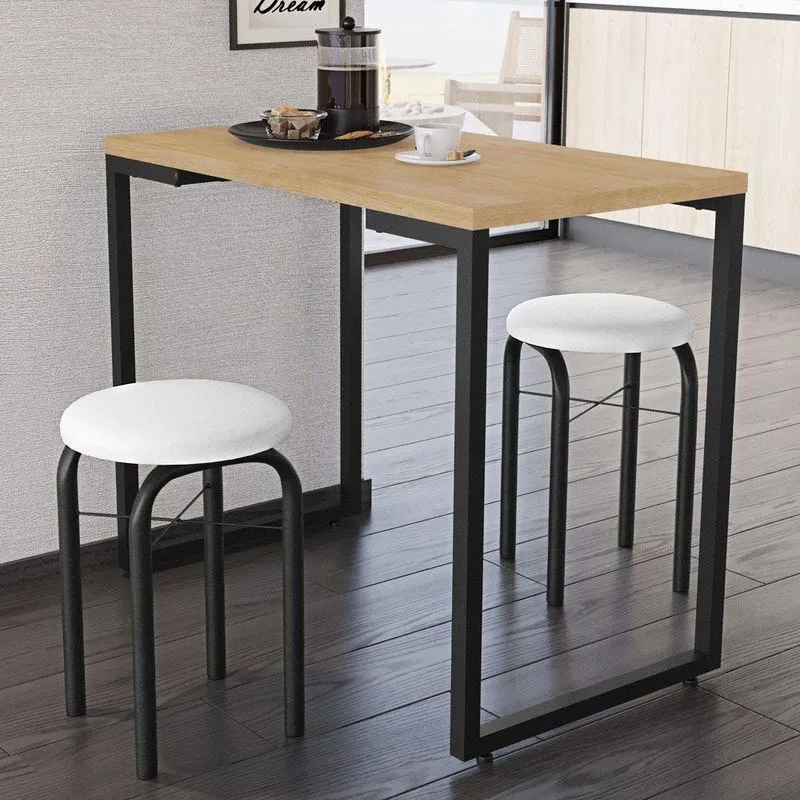 Kit Mesa De Cozinha 90Cm Com 2 Banquetas F02 Nature/Branco
