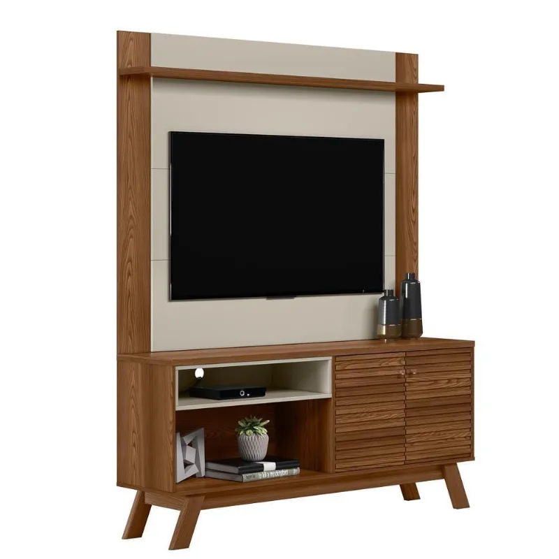 Rack Cambury E Painel Para Tv 55" Cancun Freijó/Off White