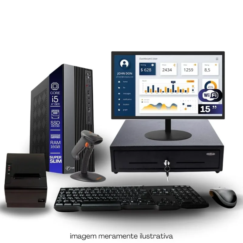 Kit Automação Pdv Tob I5 4ªg 16gb Ssd 480gb Win10 Rede S/fio Teclado Mouse Monitor 15" Gvt. Dinheiro Imp. Térmica Leito