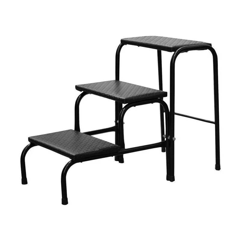 Escadinha Multiuso 3 Degraus Em Mdf Com Emborrachado Antiderrapante Dobrável Cor Preta Combo Stock