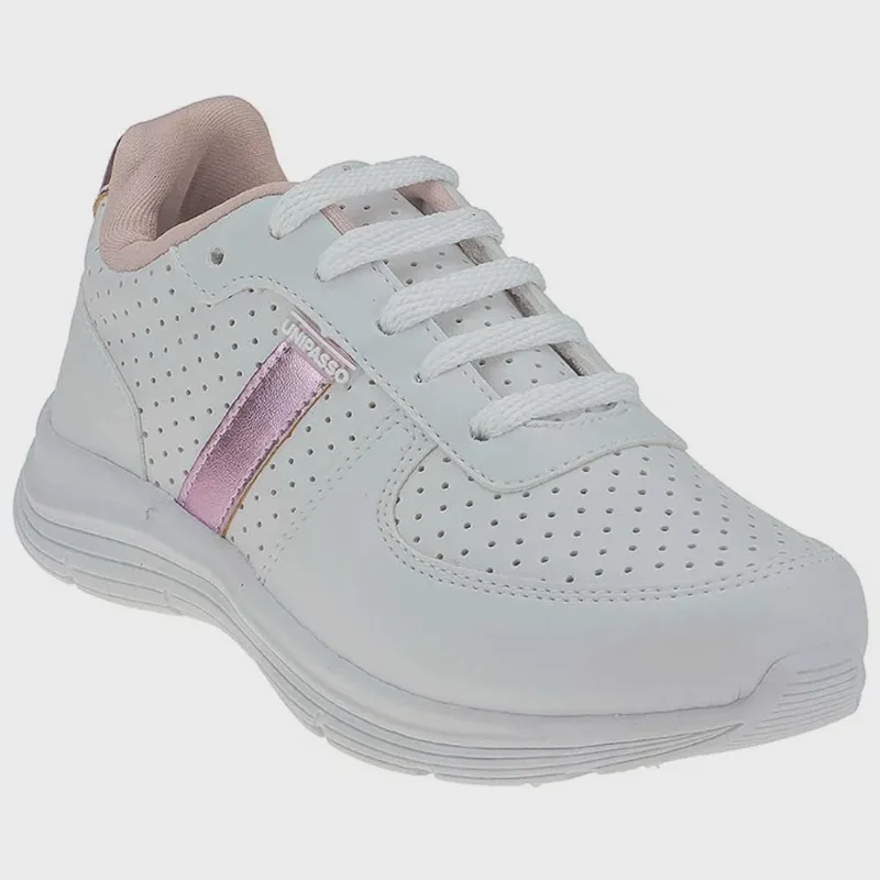 Tênis Infanto-juvenil Feminino Perfurado Branco Rosa Unipasso 124-04-020