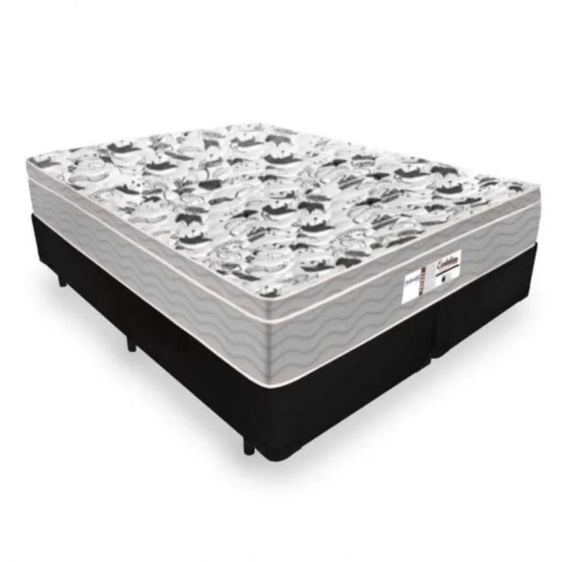 Cama Box Casal Bipartido Tecido Sintético Preto Com Colchão De Molas Ensacadas - Probel Evolution