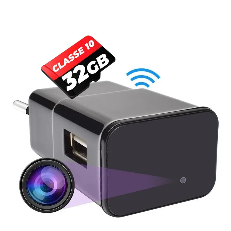Mini Camera Escondida em Formato de Carregador Tomada Segurança Z15 Wifi Full hd + Cartão de 32gb