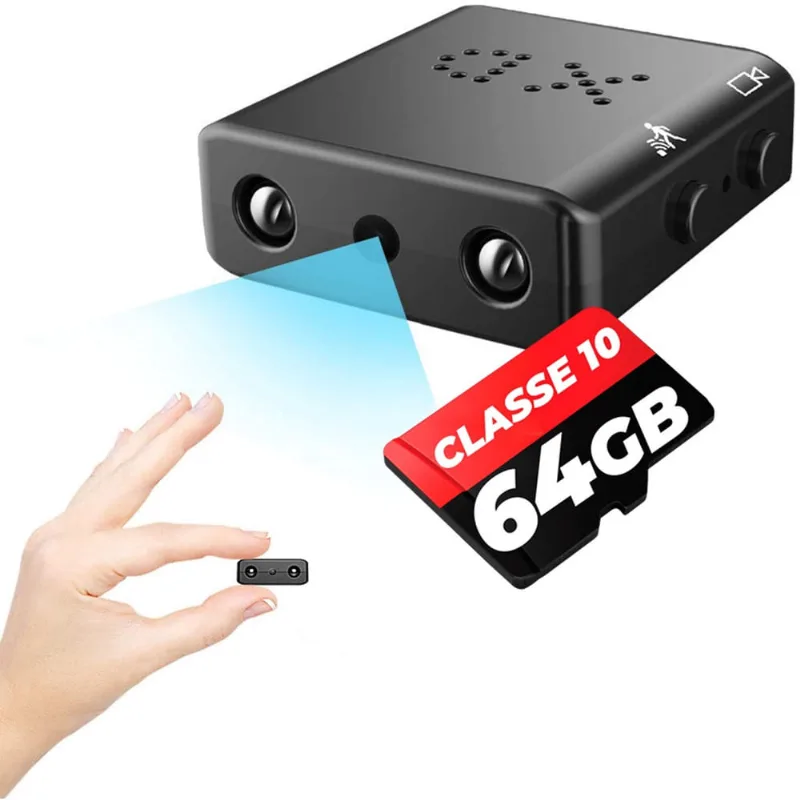 Mini Câmera Escondida XD-1 c/ Bateria + Memória 64GB Micro Filmadora Segurança Visão Noturna Full HD