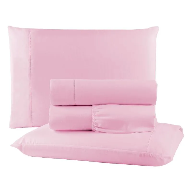 Roupa de Cama o Micropercal Rosa King Size 4 Pçs Extra Macio