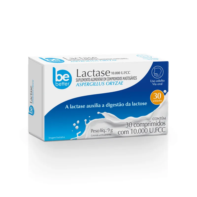 Suplemento Alimentar Be Better Lactase 10000 Fcc 30 Comprimidos Mastigáveis
