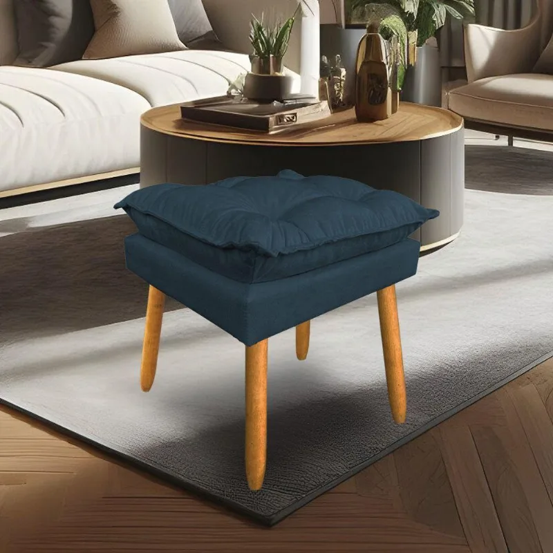 Puff Decorativo Opala Suede Azul Marinho Pés Palito Dal Poz Estofados