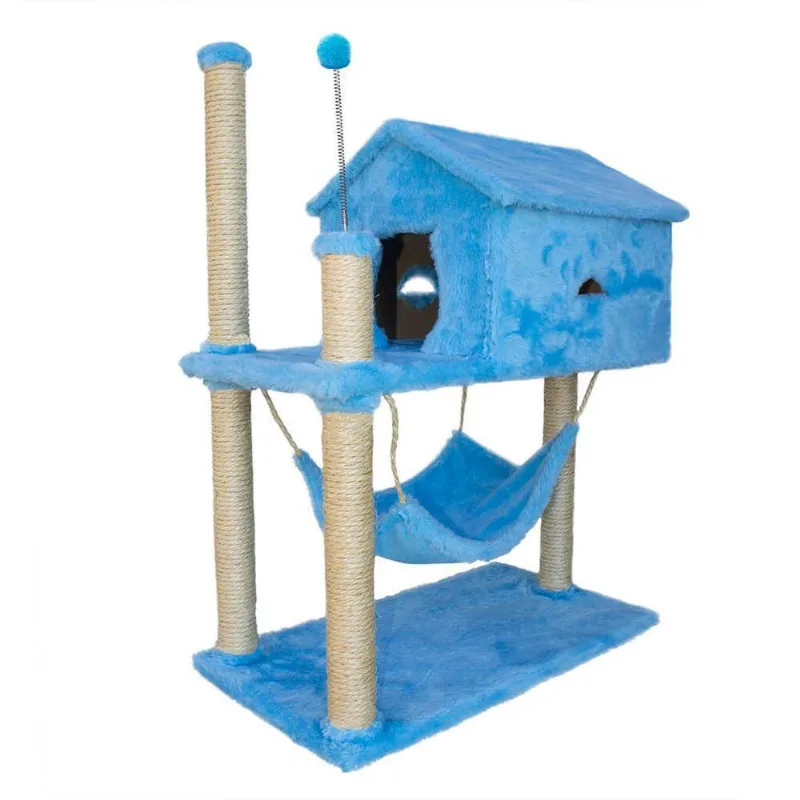 Casa Para Gato Arranhador Com Rede Azul