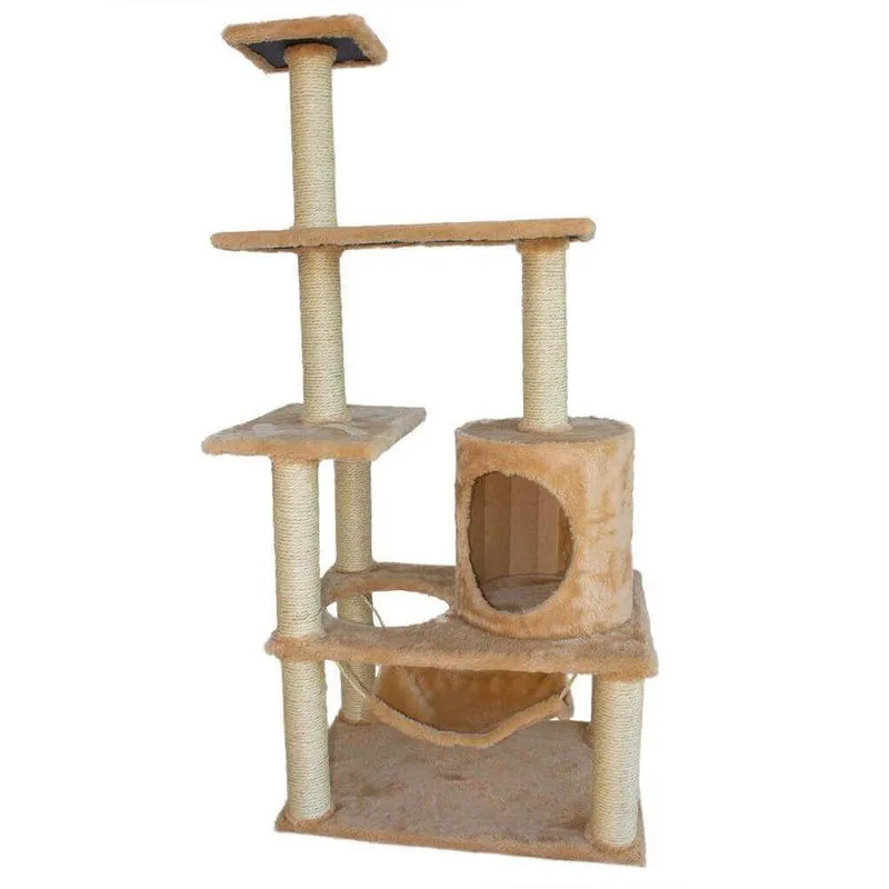 Casa Para Gatos Modelo Torre Com Rede Bege