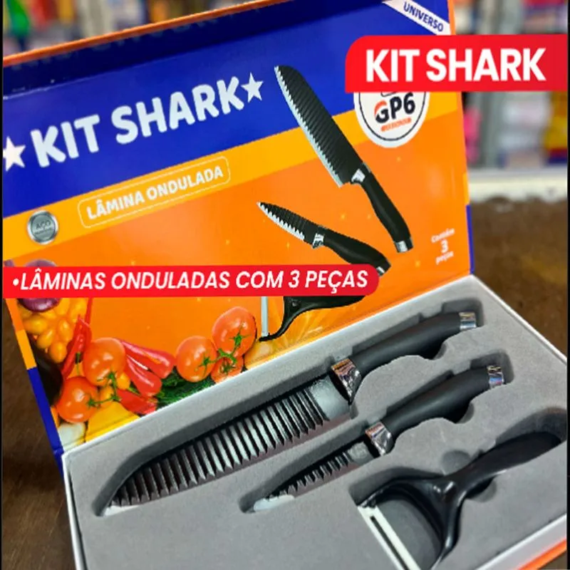 Kit Shark Com 3 Peças Lâminas Onduladas Aço Inoxidável Gp6