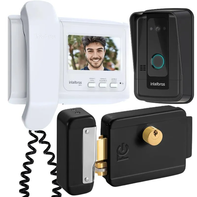 Kit 1 Vídeo Porteiro Interfone Ivr 4 +1 Fechadura Reversível