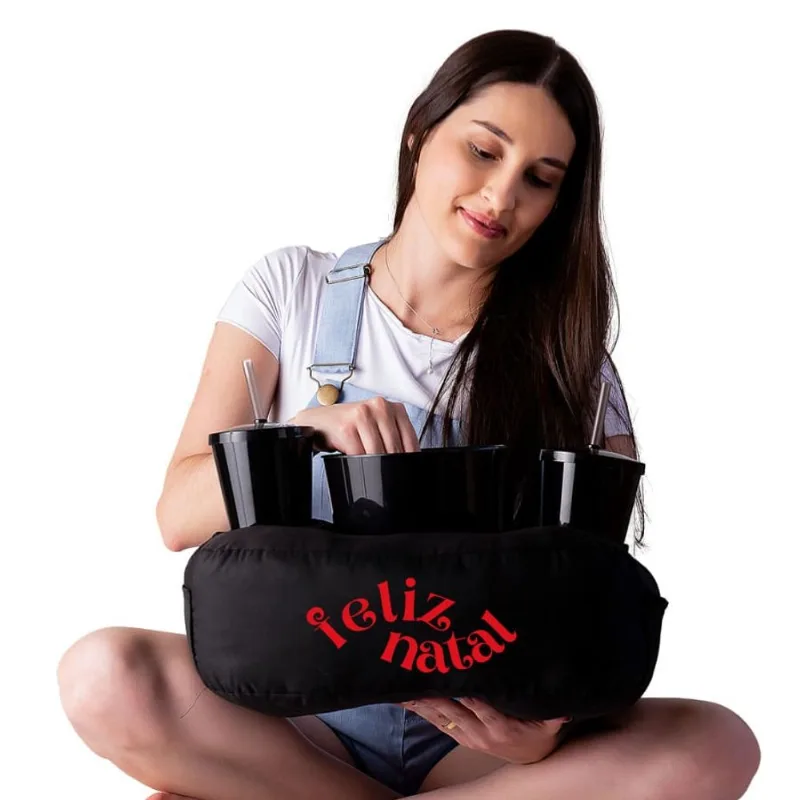 Almofada Porta Pipoca Preto Casal Feliz Natal