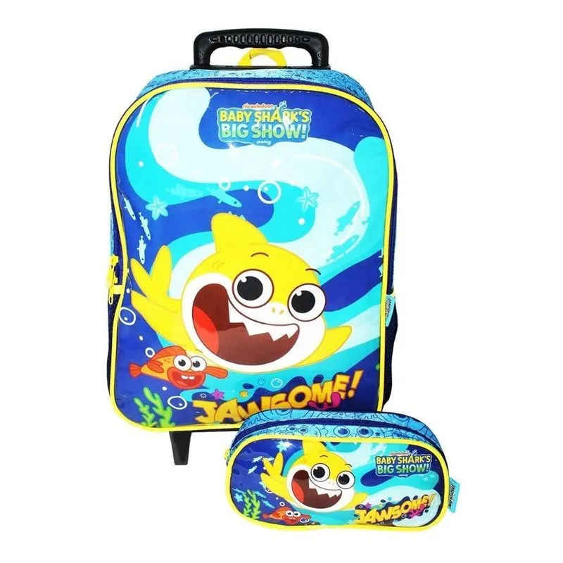 Kit Mochila Baby Shark Rodinhas Infantil Escolar Estojo Gran
