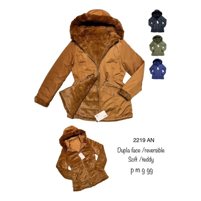 Parka Feminina Dupla Face Teddy Ted Forrada Inverno Pelinhos