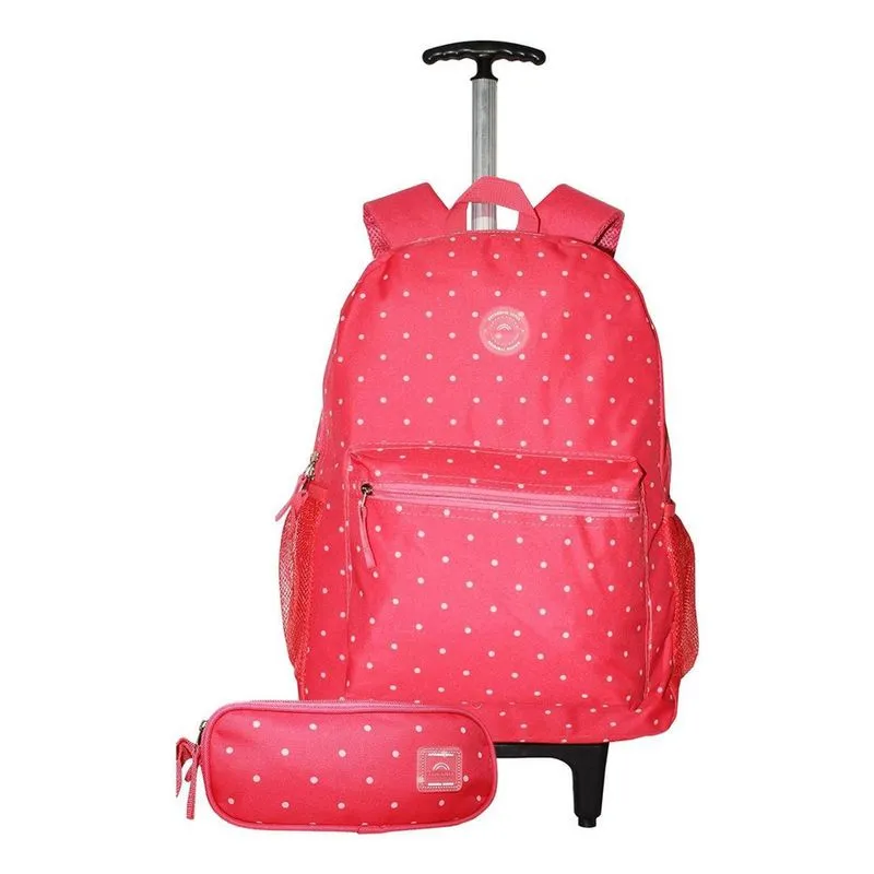 Mochila Feminina Poá Rodinhas + Estojo Qualidade 43cm x 30cm