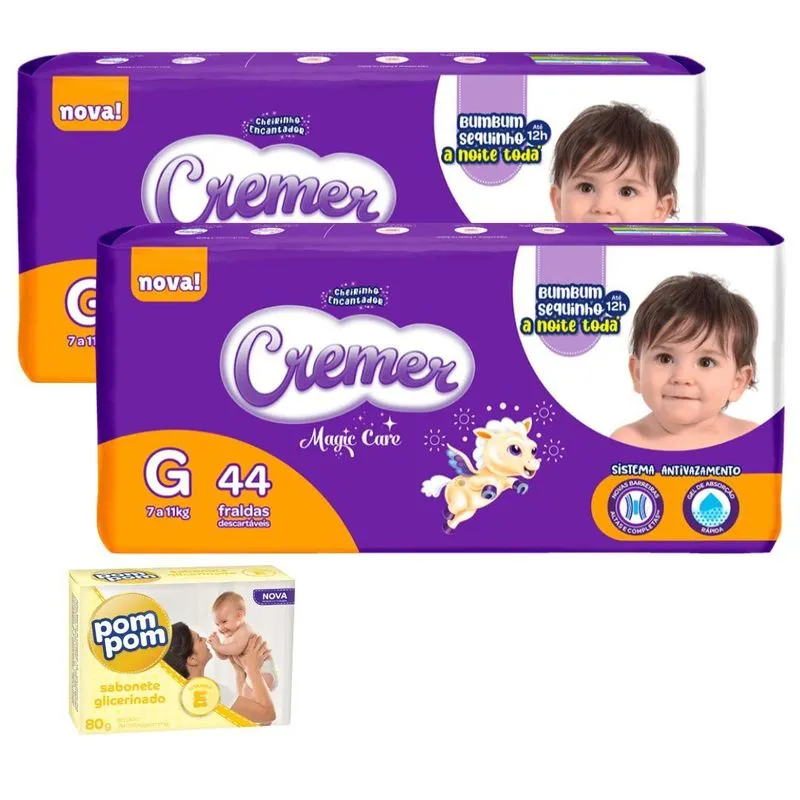 Kit 2x Fralda Cremer Mega G + Sabonete Pompom