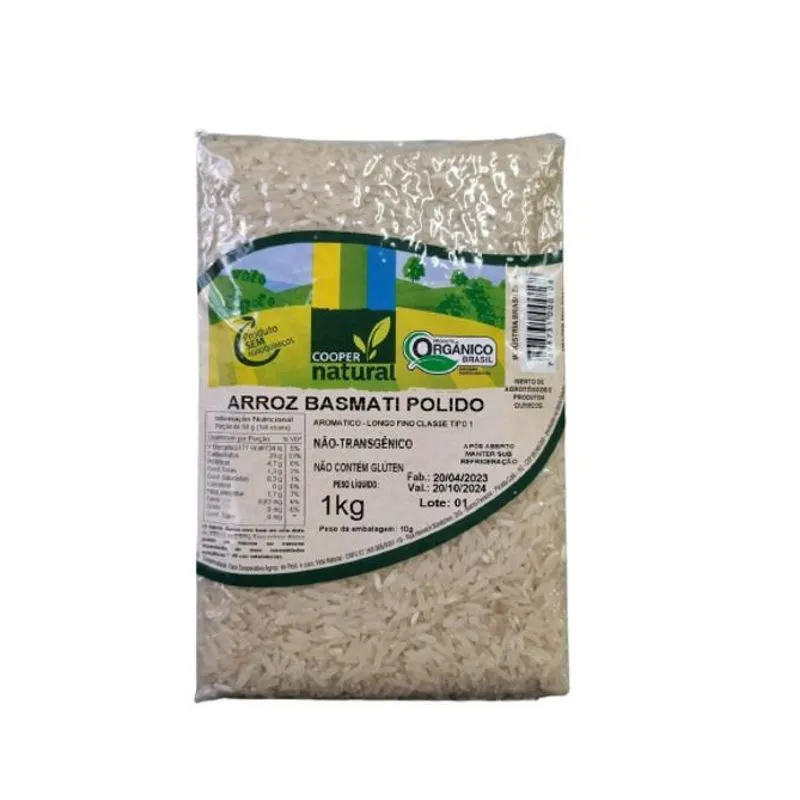 Arroz Basmati Polido Orgânico Coopernatural 1kg