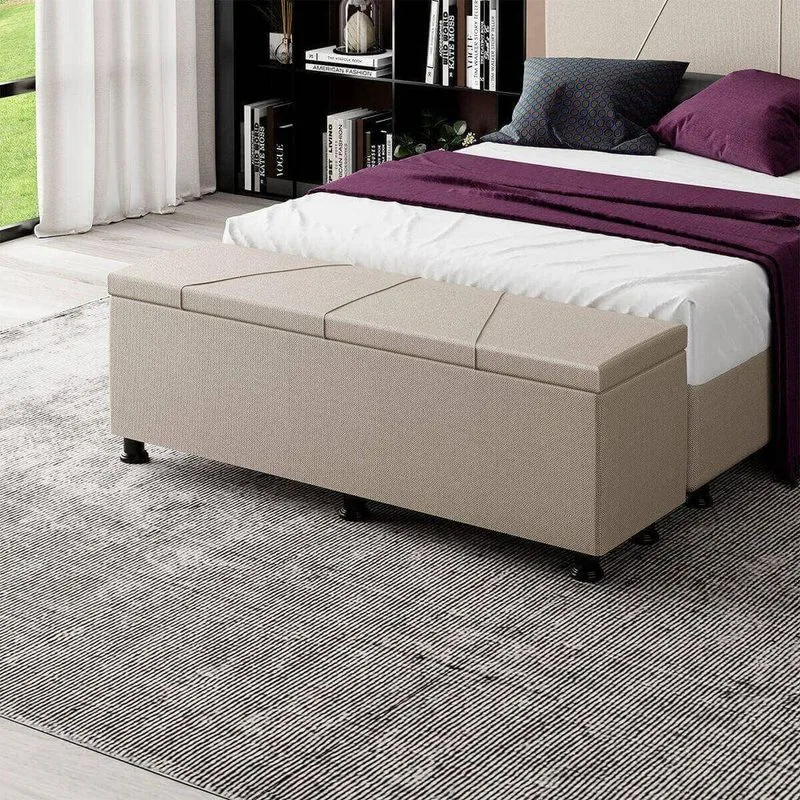 Baú Sapateira Estofada Casal Queen Size 160 Cm Júpiter Linho Skybox Bege