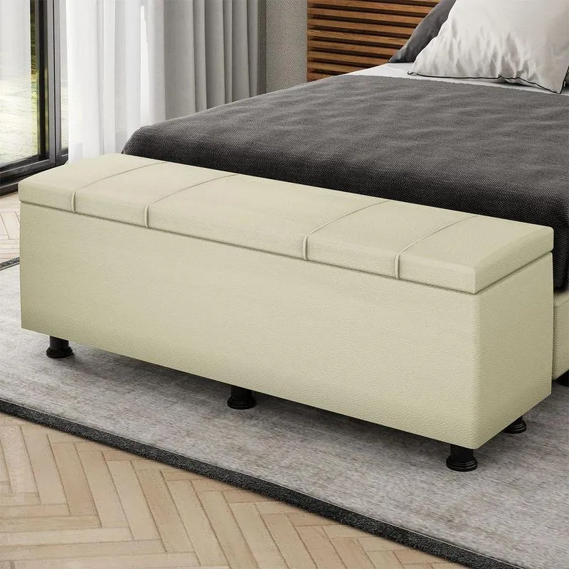 Baú Sapateira Estofada Casal Queen Size 160 Cm Venus Corino Skybox Bege
