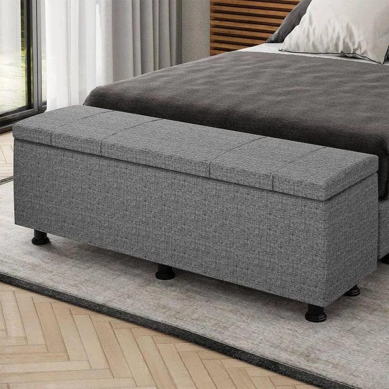 Baú Sapateira Estofada Casal Queen Size 160 Cm Venus Linho Skybox Cinza