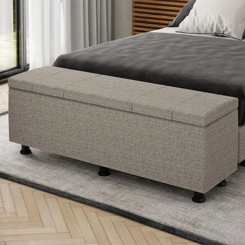Baú Sapateira Estofada Casal Queen Size 160 Cm Venus Linho Skybox Marrom