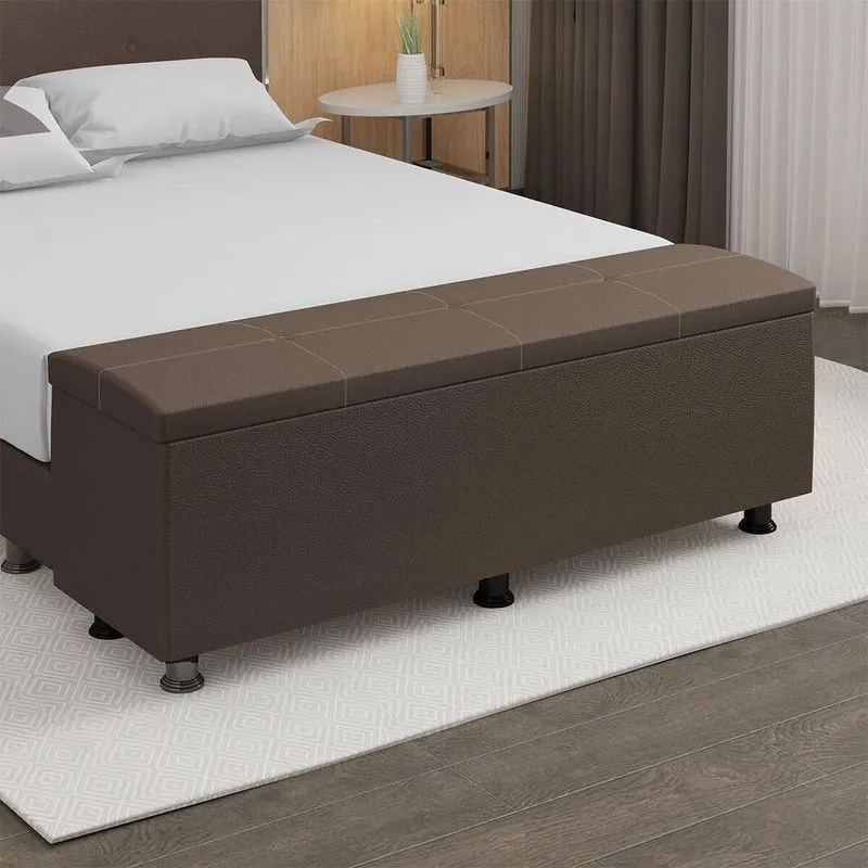 Baú Sapateira Estofada Casal Queen Size 160 Cm Terra Corino Skybox Marrom