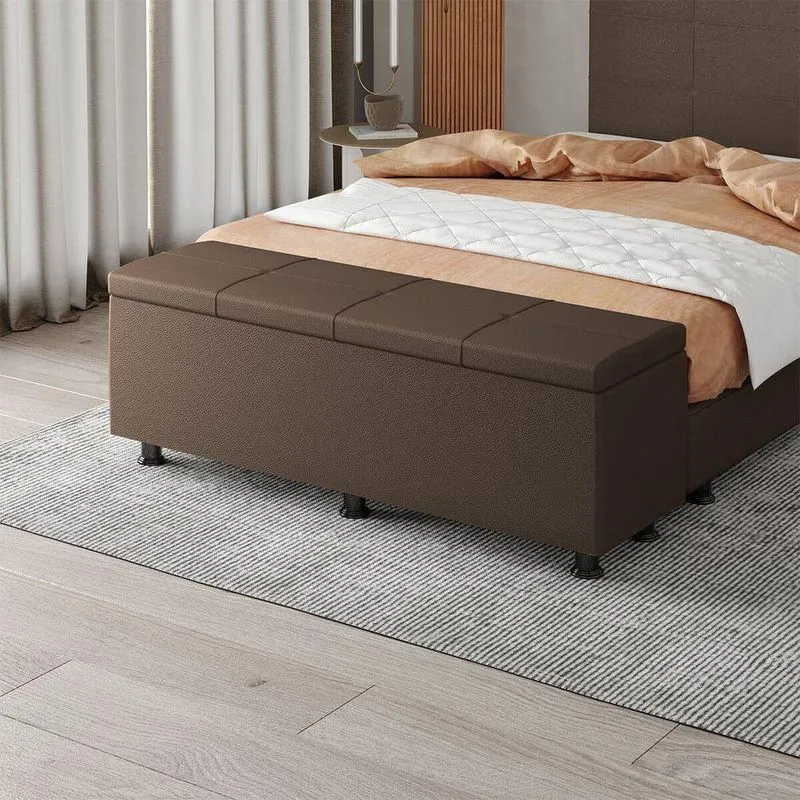 Baú Sapateira Estofada Casal Queen Size 160 Cm Marte Corino Skybox Marrom