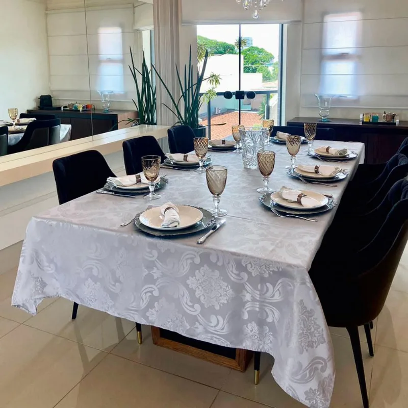 Toalha de Mesa Menegatti 210x138 Jacquard Inglês Branco Cazza