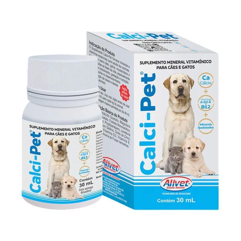 Suplemento Calci-Pet Para Cães E Gatos 30Ml Alivet