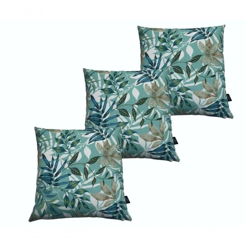 Kit 3 Capa De Almofada Impermeável Folha Verde/Azul