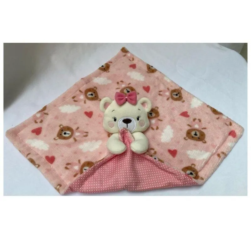 Naninha Para Bebê Urso Elefante Ovelha 40cmx40cm Modelo:ursinha Com Laço Rosa