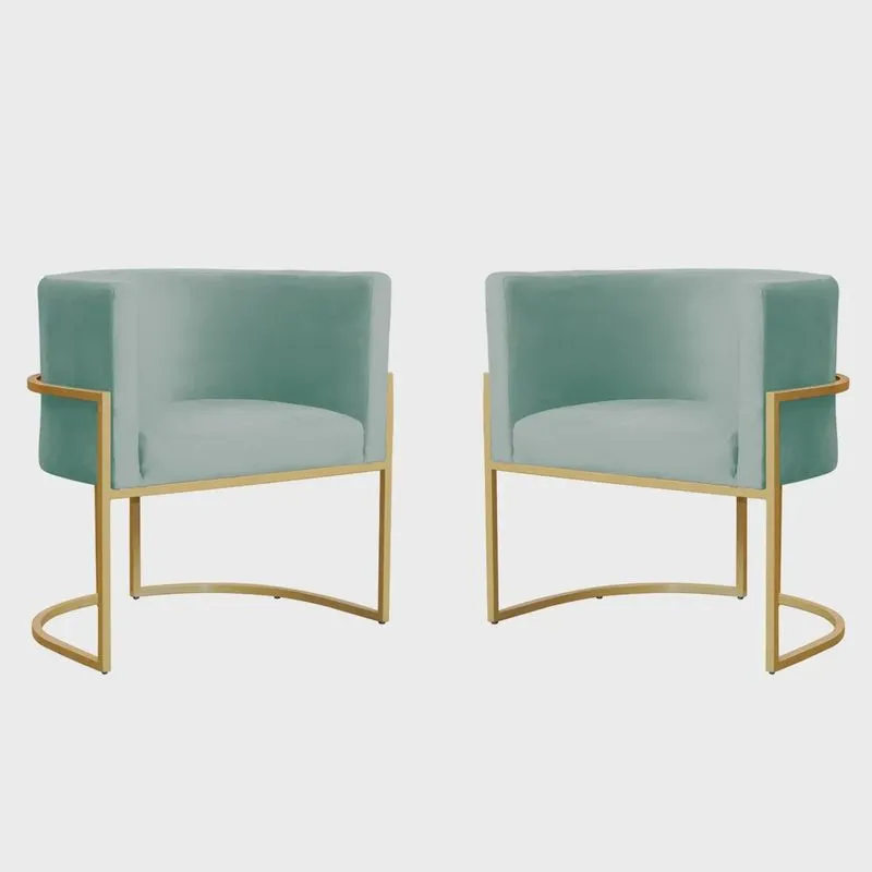 Kit 2 Poltronas Decorativa Sala de Estar Luana Base Gold Veludo Acqua - Montanaris Decor