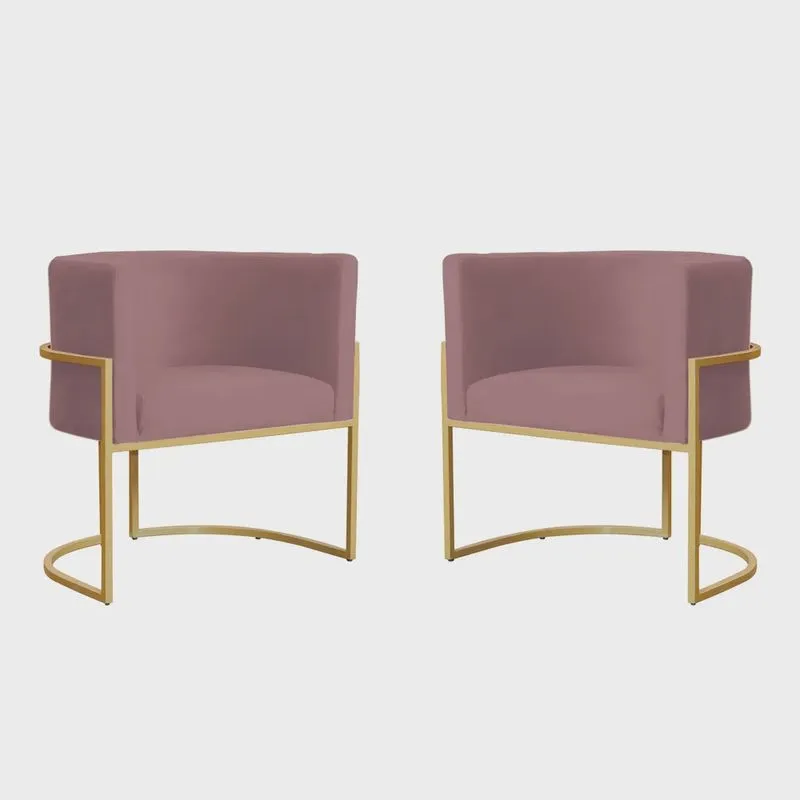 Kit 2 Poltronas Decorativa Sala de Estar Luana Base Gold Veludo Rosê - Montanaris Decor
