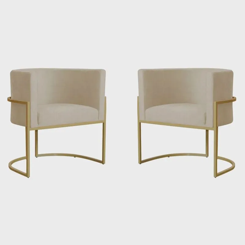 Kit 2 Poltronas Decorativa Sala de Estar Luana Base Gold Suede Bege - Montanaris Decor
