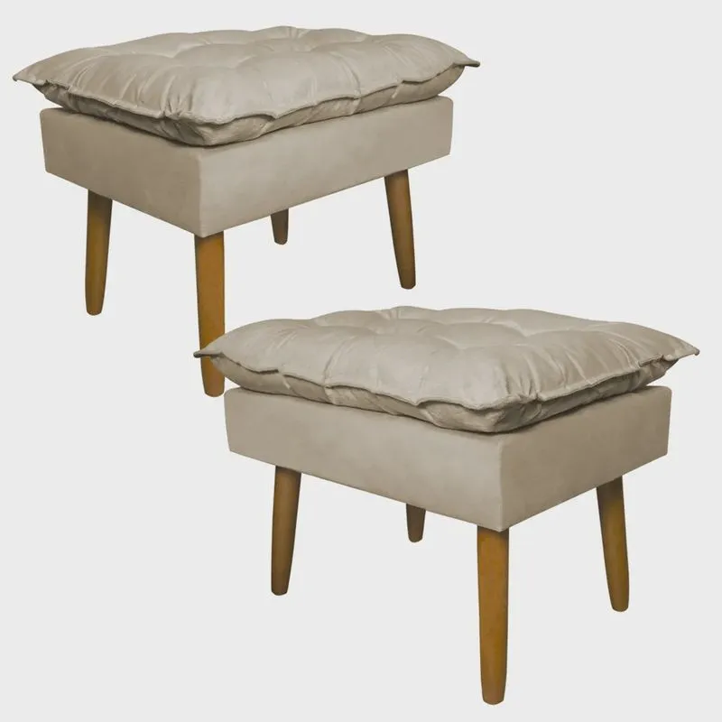 Kit 2 Puff Decorativo para Sala de Estar Opala Suede Bege - Montanaris Decor