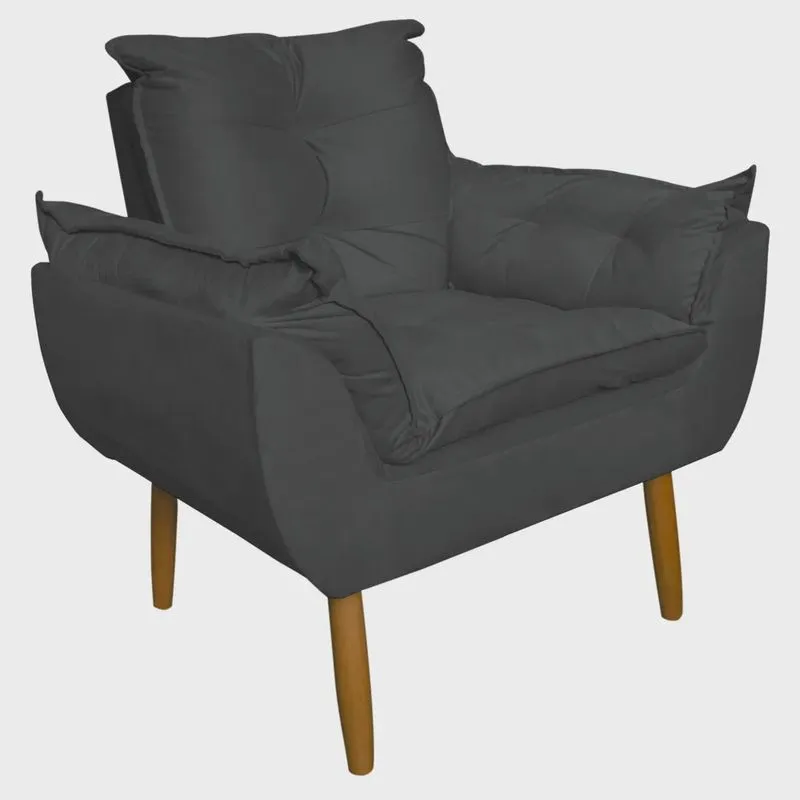 Poltrona Decorativa para Sala de Estar Opala Suede Cinza - Montanaris Decor