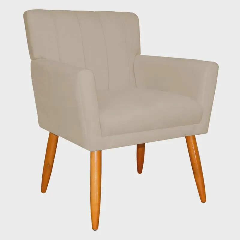 Poltrona Decorativa para Sala de Estar Cecília Suede Bege - Montanaris Decor
