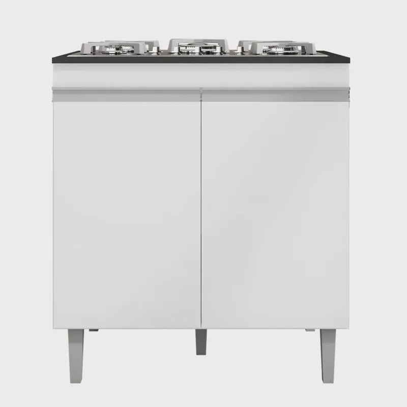Balcão de Cozinha para Cooktop com Tampo Preto Madrid Branco - Montanaris Decor