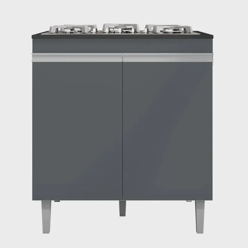 Balcão de Cozinha para Cooktop com Tampo Preto Madrid Cinza - Montanaris Decor