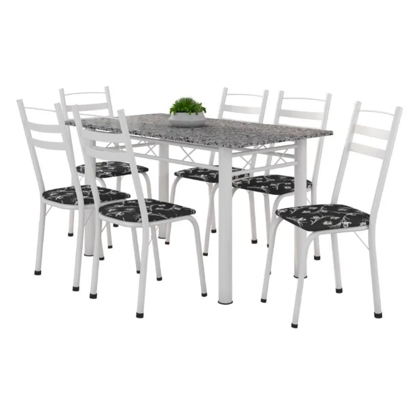 Conj De Mesa Com 6 Cadeiras 1,40m Granito/Branco Branco