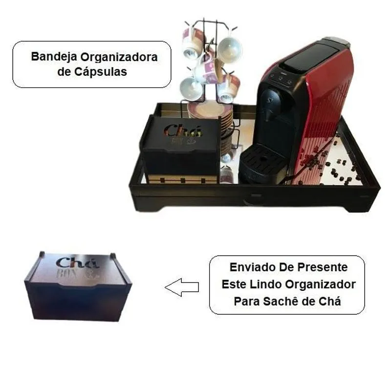 Bandeja Porta Cápsula Preto Espelhado Três Coraçôes